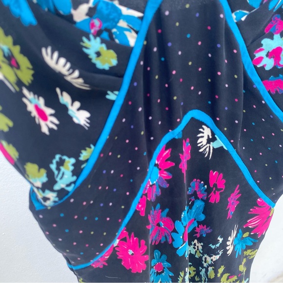 Y2K 100% Silk Black Multicolor Floral & Polka Dot Slip Dress Size 1/2 - Picture 3 of 10